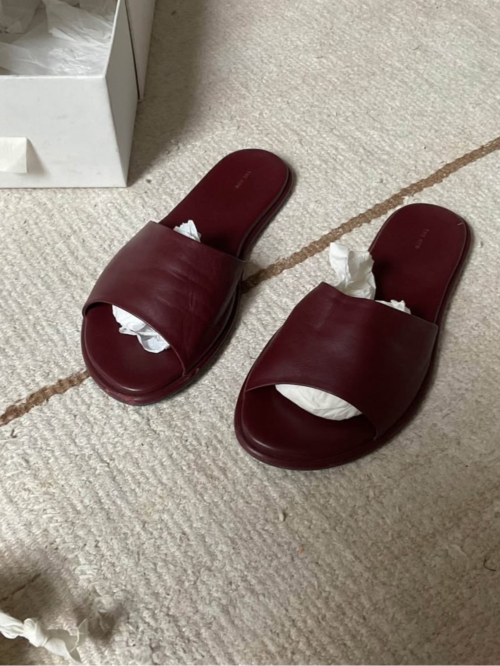 The Row Burgundy Leather Slide Mules